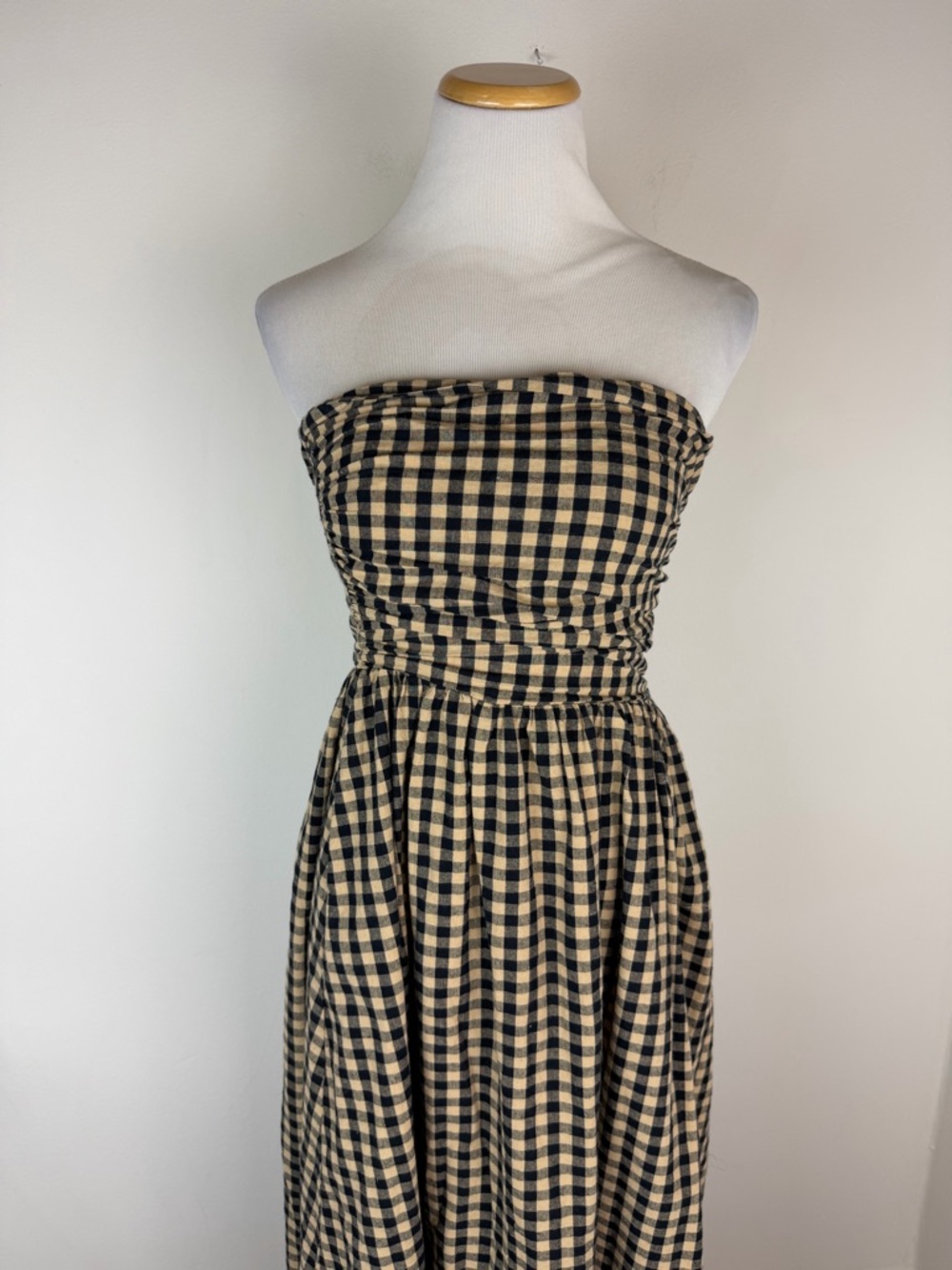 Dissh Elm Beige Gingham Strapless Midi Dress size AU 6 US 2 - Picture 4 of 6
